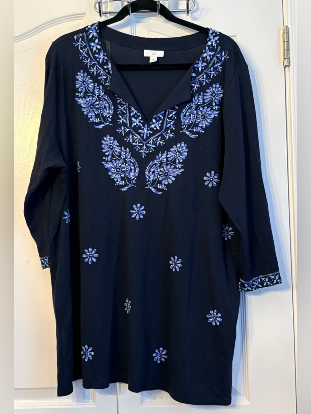 J.Jill Women's Top, Tunic, Navy, embroidered, xl